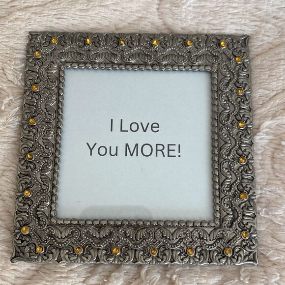 Picture frame beautiful etched detail yellow stone vintage unknown manufacturer - Picture 7 of 7